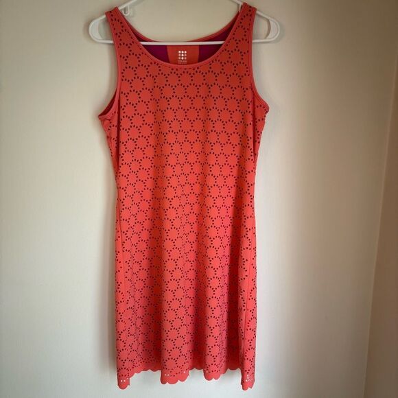 TITLE NINE Womens small Illusion Tank Dress Nimblene Laser Cut Coral Pink EUC! - Picture 1 of 10